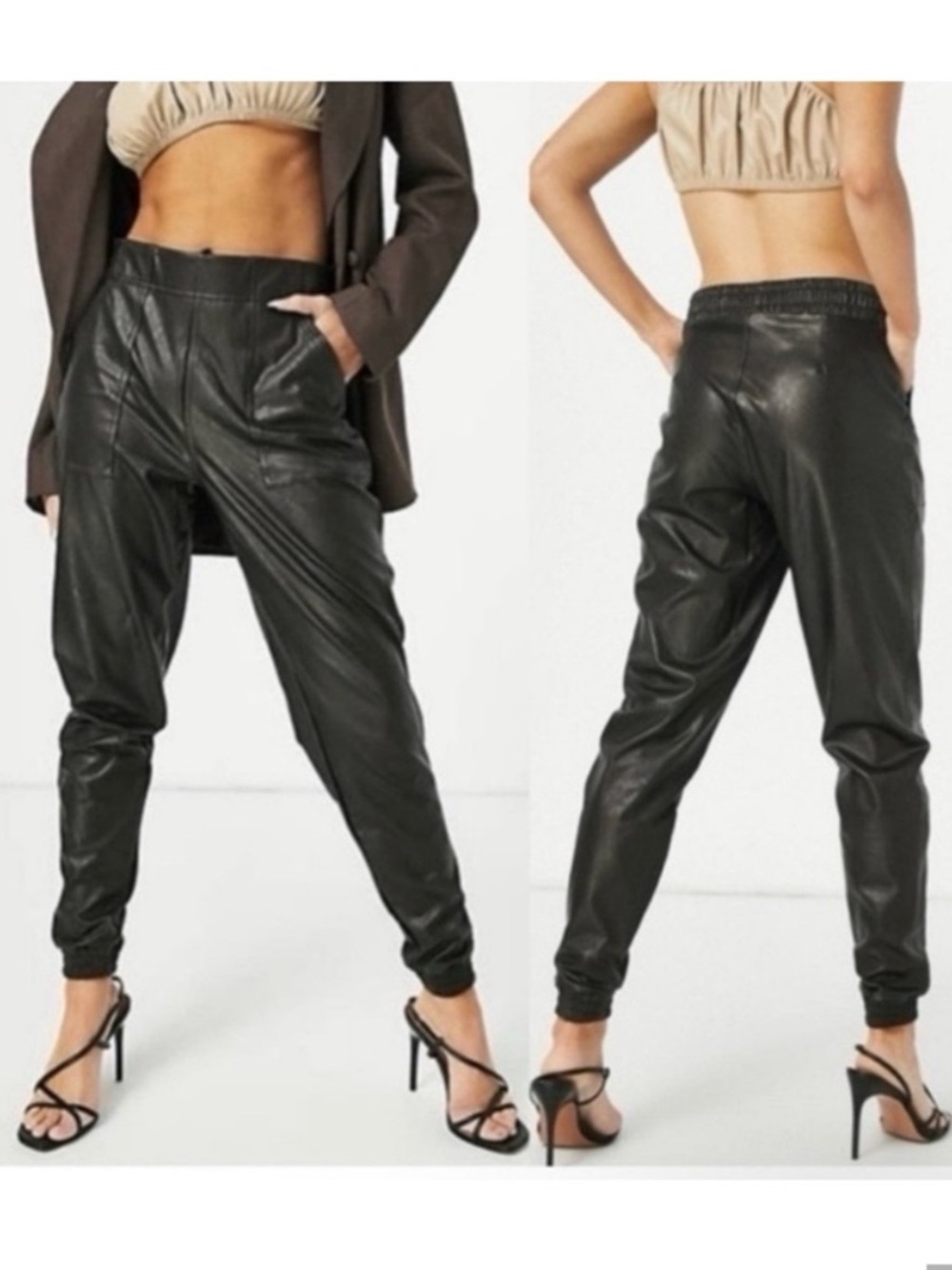 Spanx Faux Leather Joggers in Noir Black XS